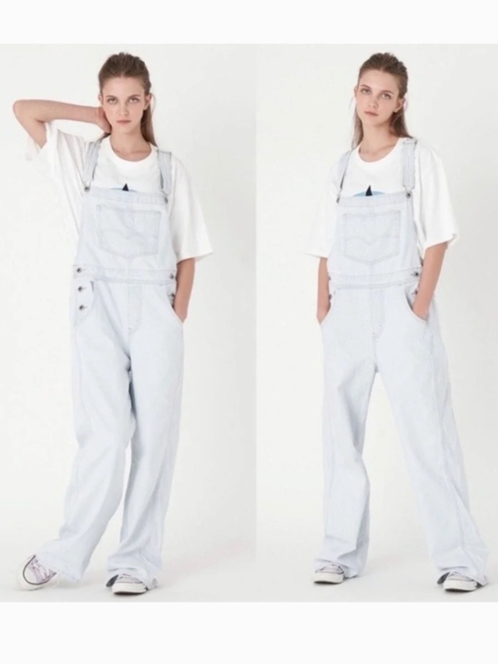 Levi’s Silver Tab Baggy Denim Overalls XL Light Wash Wide Leg Y2K